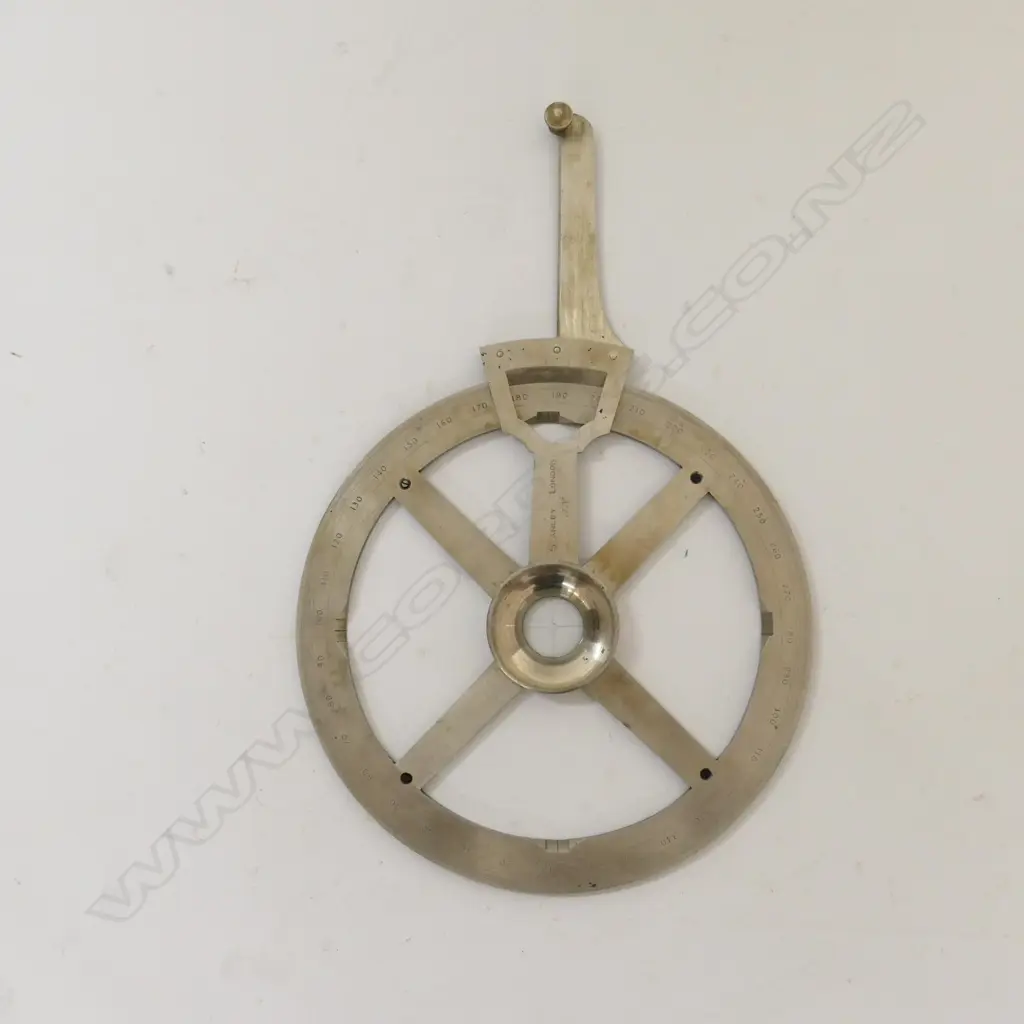 STANLEY WHITE METAL 360º PROTRACTOR  IN MAHOG CASE LABELLED J & W. E ARCHBUTT, LONDON Image 1++